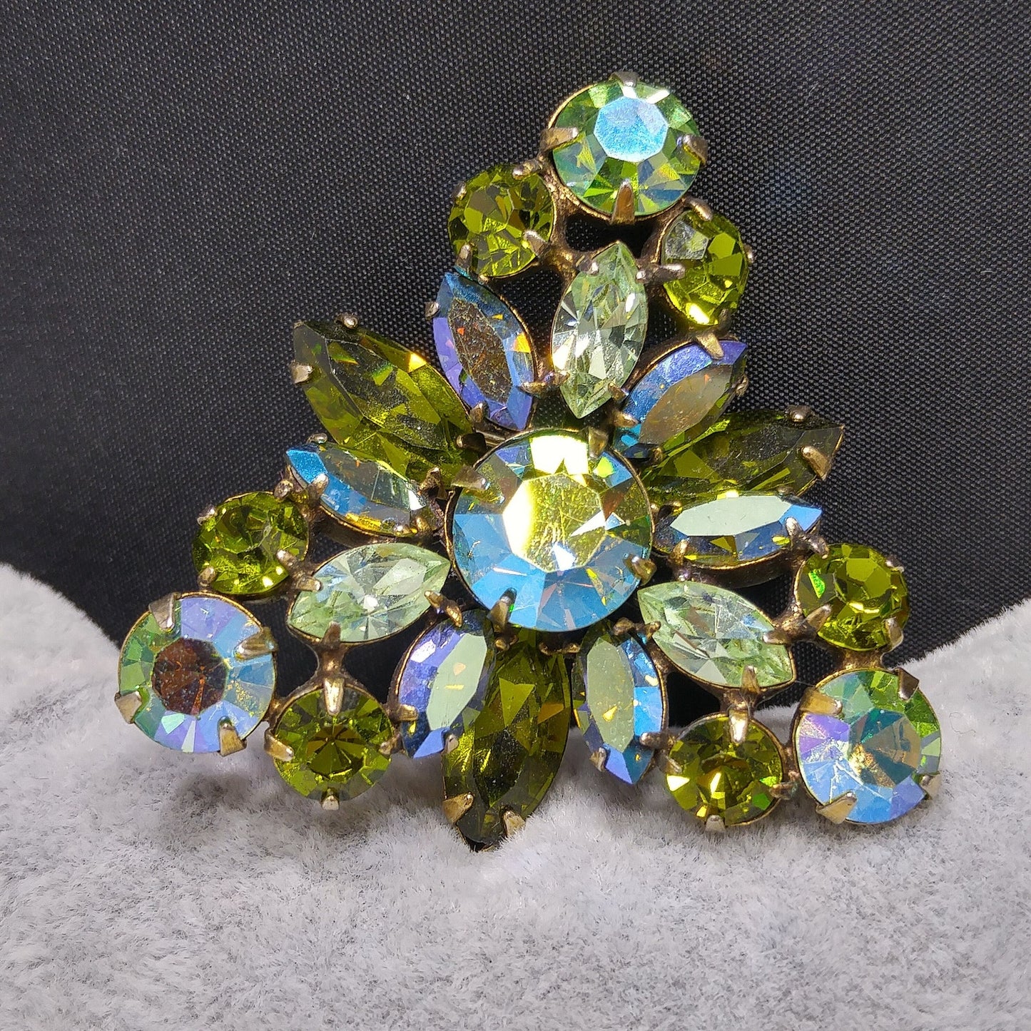 Vintage Regency Blue Green Triangular Brooch, Aurora Borealis, 1960s