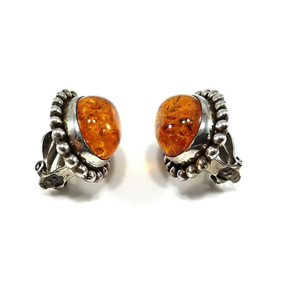Stephen Dweck Amber Oval Clip Earrings, Sterling Silver, Vintage Jewelry