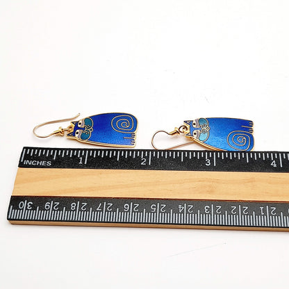 Vintage Laurel Burch Olivia Blue Cat Earrings Gold Plated