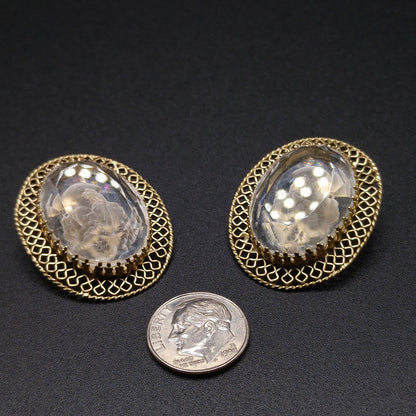 Whiting & Davis Cameo Intaglio Clip Earrings, Gold Plated, 1960s Vintage Jewelry