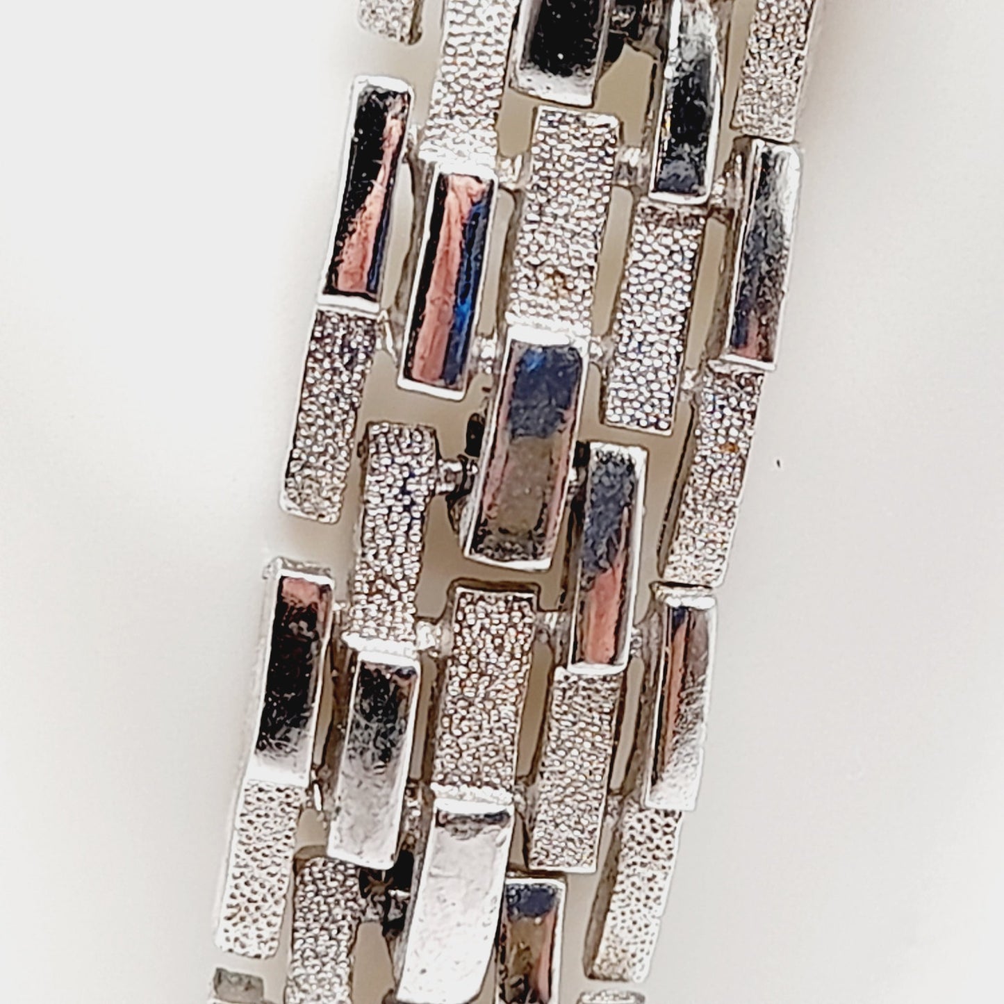Vintage Crown Trifari Bracelet, Rhodium Plated Link Design, 7 1/4 Inch, Signed