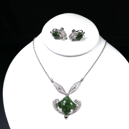 Sorrento Sterling Green Gemstone Necklace Screw Back Earrings Set,