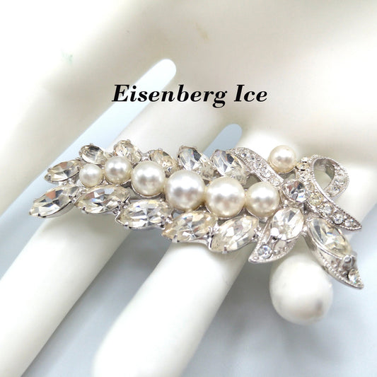 Eisenberg Ice Vintage Wedding Brooch, Faux Pearls, Rhodium Plated, 1960s