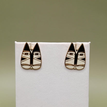 Vintage Laurel Burch "Gato" Cat Post Earrings, Enamel, Gold Plated, 1980s