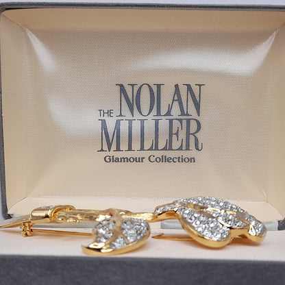 Vintage Nolan Miller Pave Rhinestone Gold Plated Large Brooch, Original Box, Vintage Gift