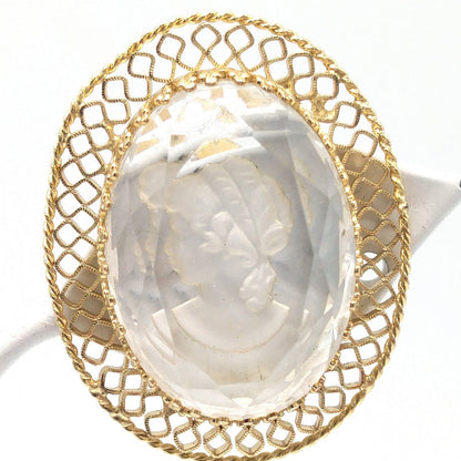 Whiting & Davis Cameo Intaglio Clip Earrings, Gold Plated, 1960s Vintage Jewelry