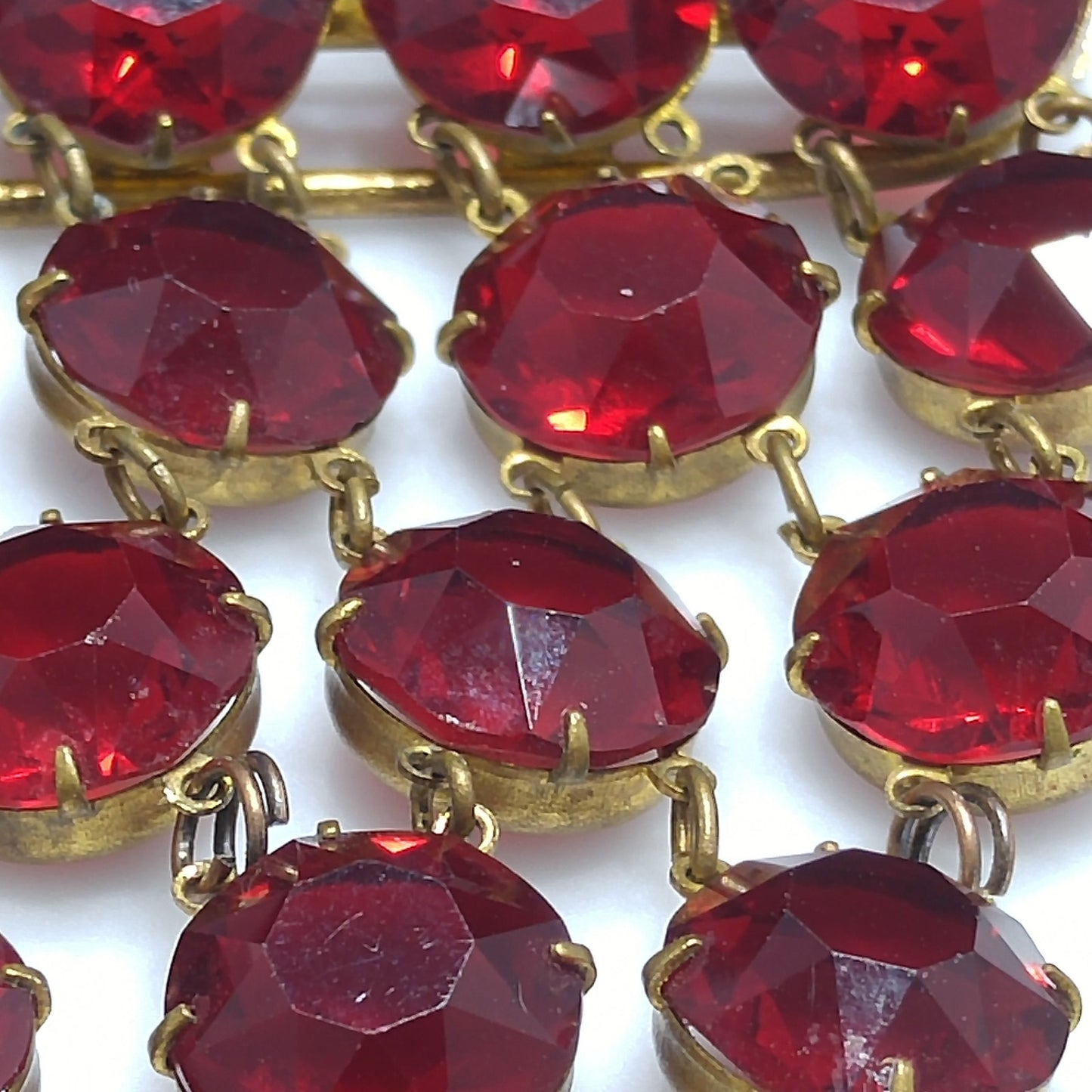 Garnet Red Crystal Rhinestone Hanging Brooch, Large Pointed Back Glass Stones, 1940s Vintage Jewelry