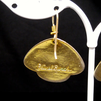 Vintage Laurel Burch Cream Scalloped Fan Earrings, Cream & Gray, Gold Plated