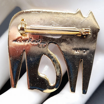 Laurel Burch "Miyo" Red Cat Brooch, Cloisonne Enamel, Gold Plated, 1980s Vintage Jewelry