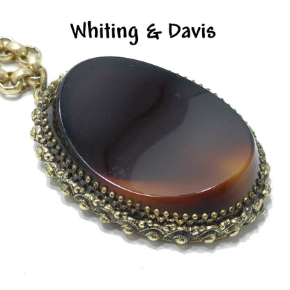 Whiting & Davis Brown Curved Pendant Necklace, 1960s Vintage Jewelry