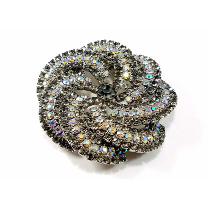 Vintage Pinwheel Rhinestones Brooch, AB Rhinestones, Rhodium Plated, 1960s