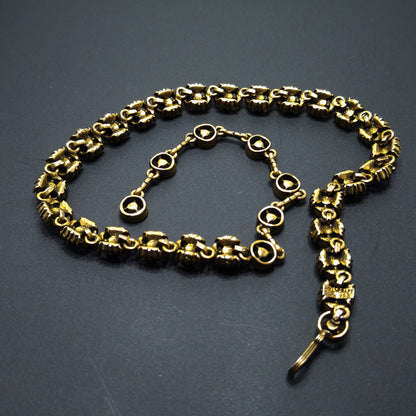 Hollycraft Emerald Green Rhinestones Necklace, Faux Pearls, Gold Plated, 1950s
