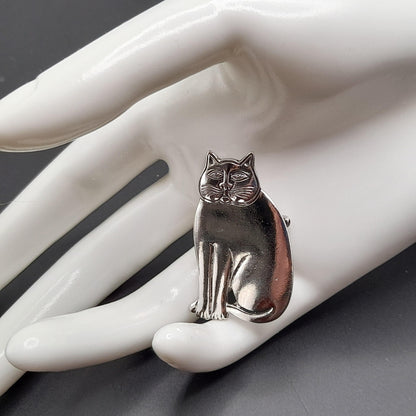Vintage Laurel Burch Cat Brooch, Rhodium Plated, 1980s Vintage Jewelry