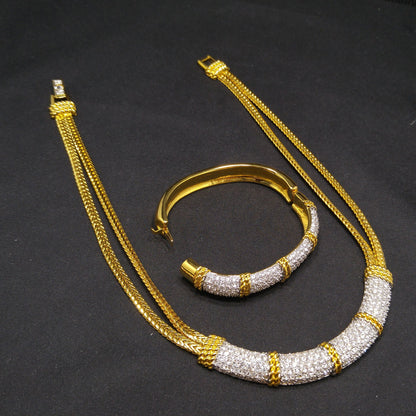 Vintage Swarovski Necklace & Bracelet Set – Gold Plated, Clear Crystals, 1980s–1990s