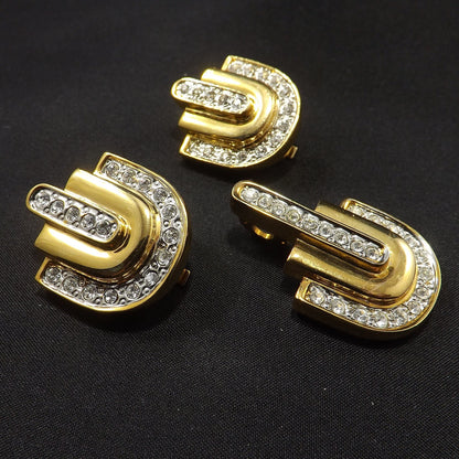 Park Lane Earrings & Matching Pendant Enhancer, Clear Rhinestones, 1980s