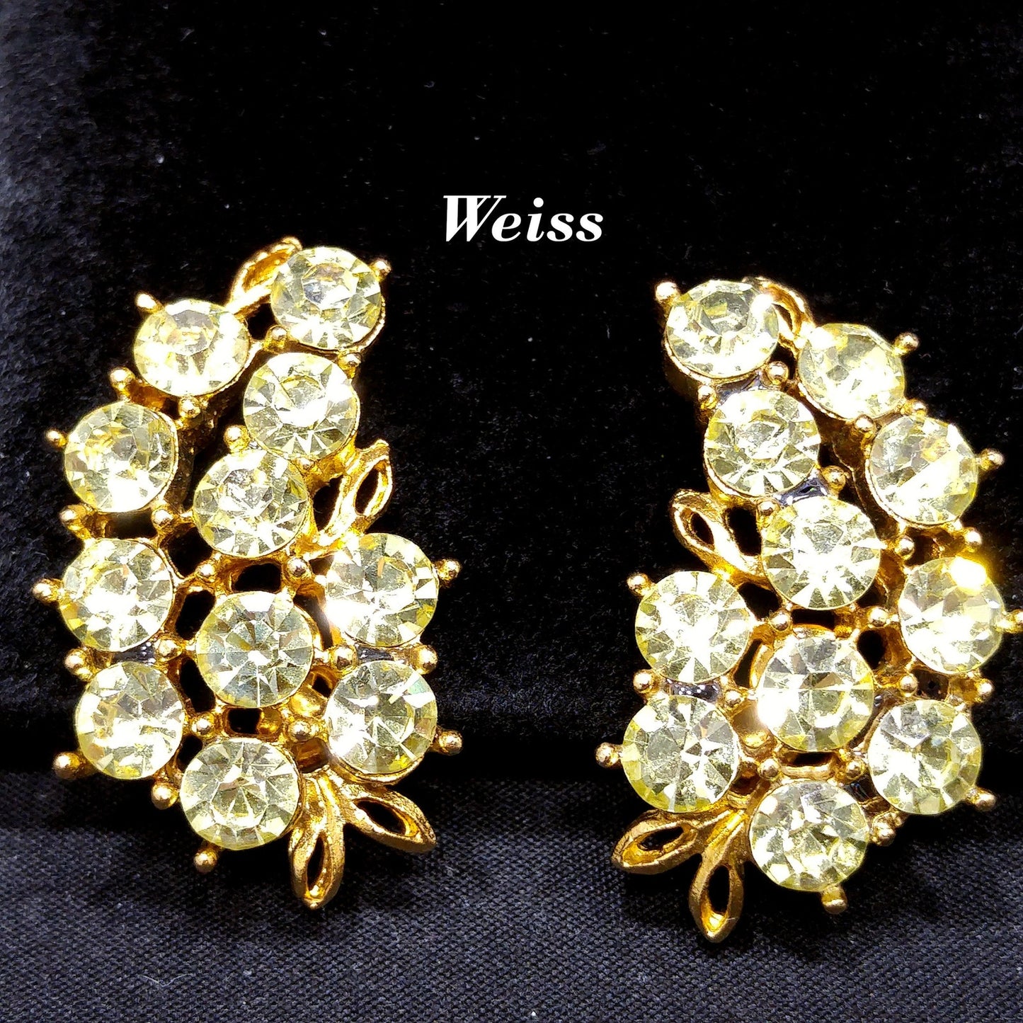 Weiss Light Jonquil Rhinestone Earrings, Gold Plated, Ear Climber, 1960s Vintage Jewelry