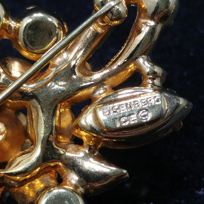 Eisenberg Ice Topaz Orange Brooch & Earrings, Gold Plated, 1960s Vintage Jewelry