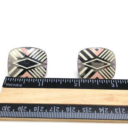 Vintage Laurel Burch "Quintessence" Geometric Earrings, Rhodium Plated, 1 1/8"