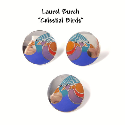 Laurel Burch "Celestial Birds" Earrings & Brooch, 1980s Vintage Jewelry