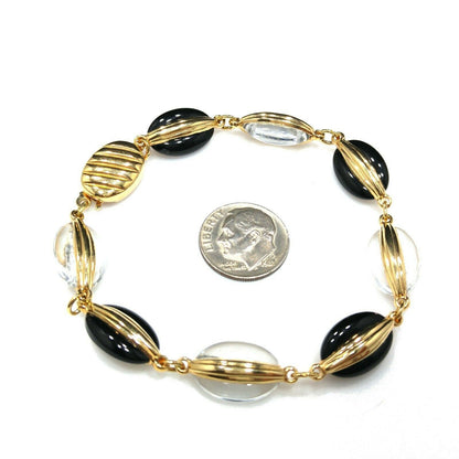 Swarovski Black & Clear Crystal Bracelet, Gold Plated, 1990s Vintage Jewelry