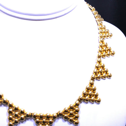 Monet Mid-century Triangle Balls Choker Necklace, Gold Plated, 1950s Vintage Jewelry