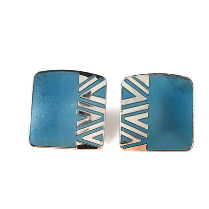 Vintage Laurel Burch Geometric Naito Blue Post Earrings, Rhodium Plated, 1980s