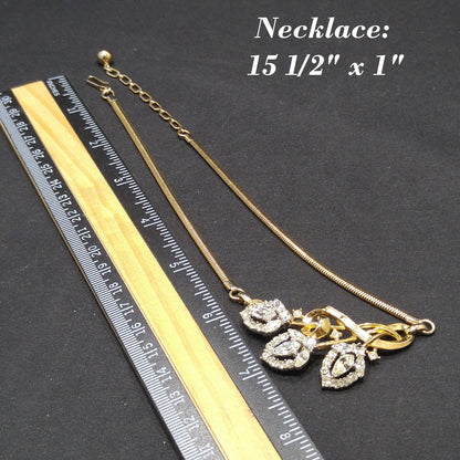 Crown Trifari Rhinestone Pendant Necklace, Snake Chain, 1950s Vintage Jewelry
