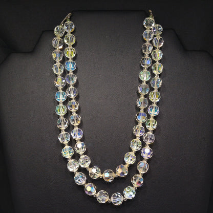 Lisner Clear AB Crystal Beaded Necklace, Two Strands, 1950s Vintage Jewelry