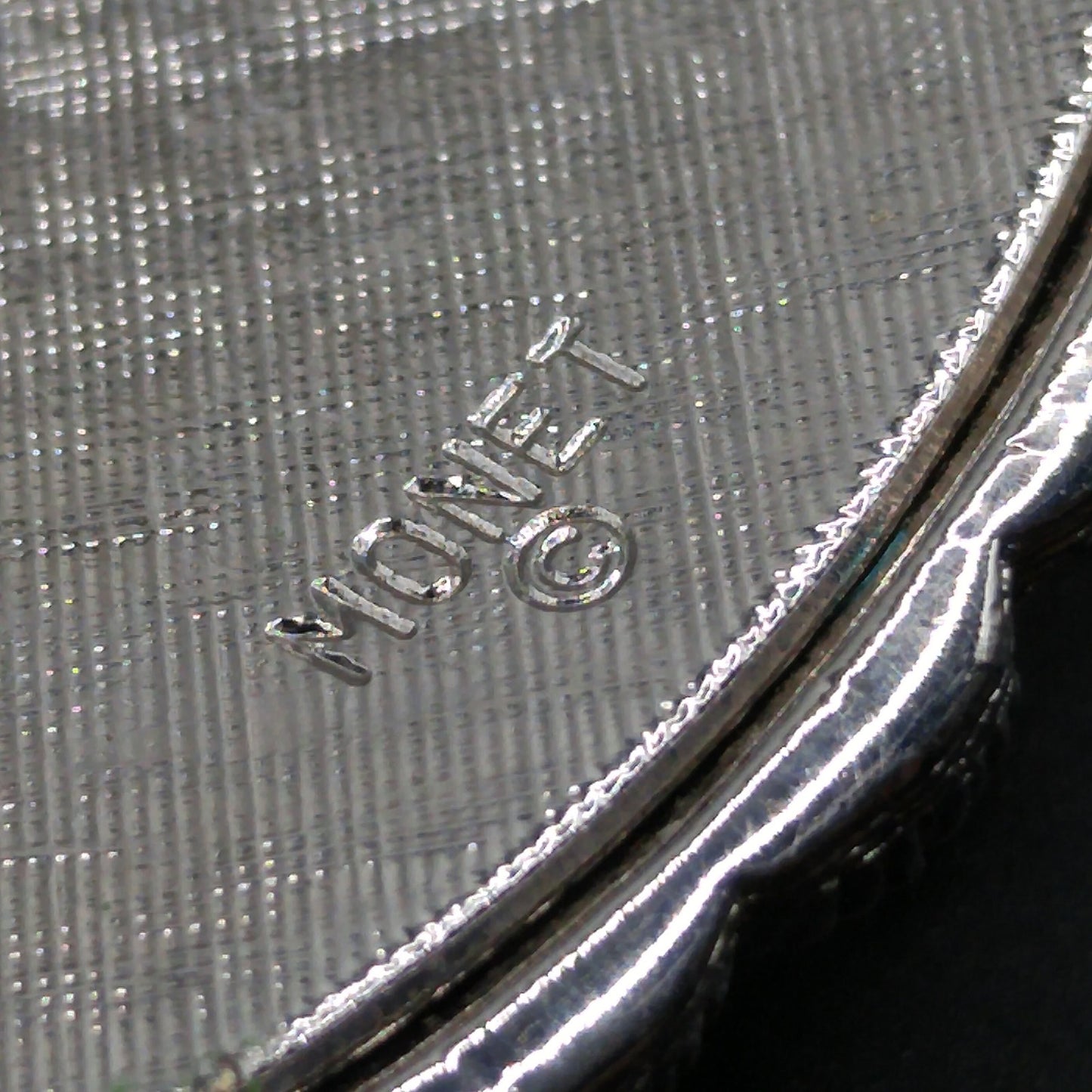 Monet Rhodium Plated Pendant Necklace, Fold Over Clasp, 1960s Vintage Jewelry