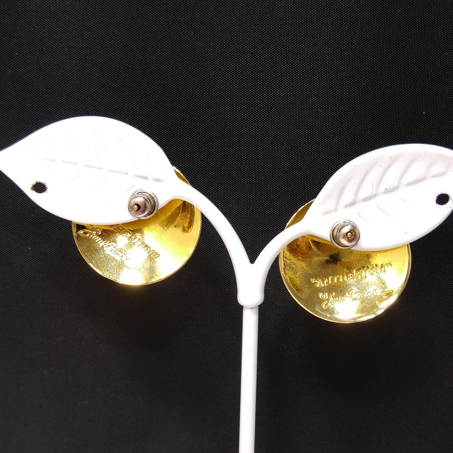 Laurel Burch Antherium Floral Post Earrings, Gold Plated, 1980s Vintage Jewelry
