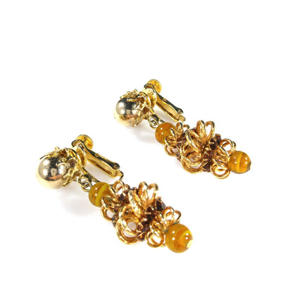 Vendome Topaz Rhinestone Drop Clip Earrings, Gold Plated, 1960s Vintage Jewelry