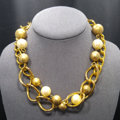 Miriam Haskell Long Faux Pearl Necklace, 36 Inches, Gold Plated, 1940s Vintage Jewelry