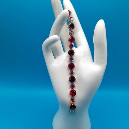 Vintage Weiss Hot Pink Purple Bracelet, Aurora Borealis Rhinestones, 1960s Vintage Jewelry