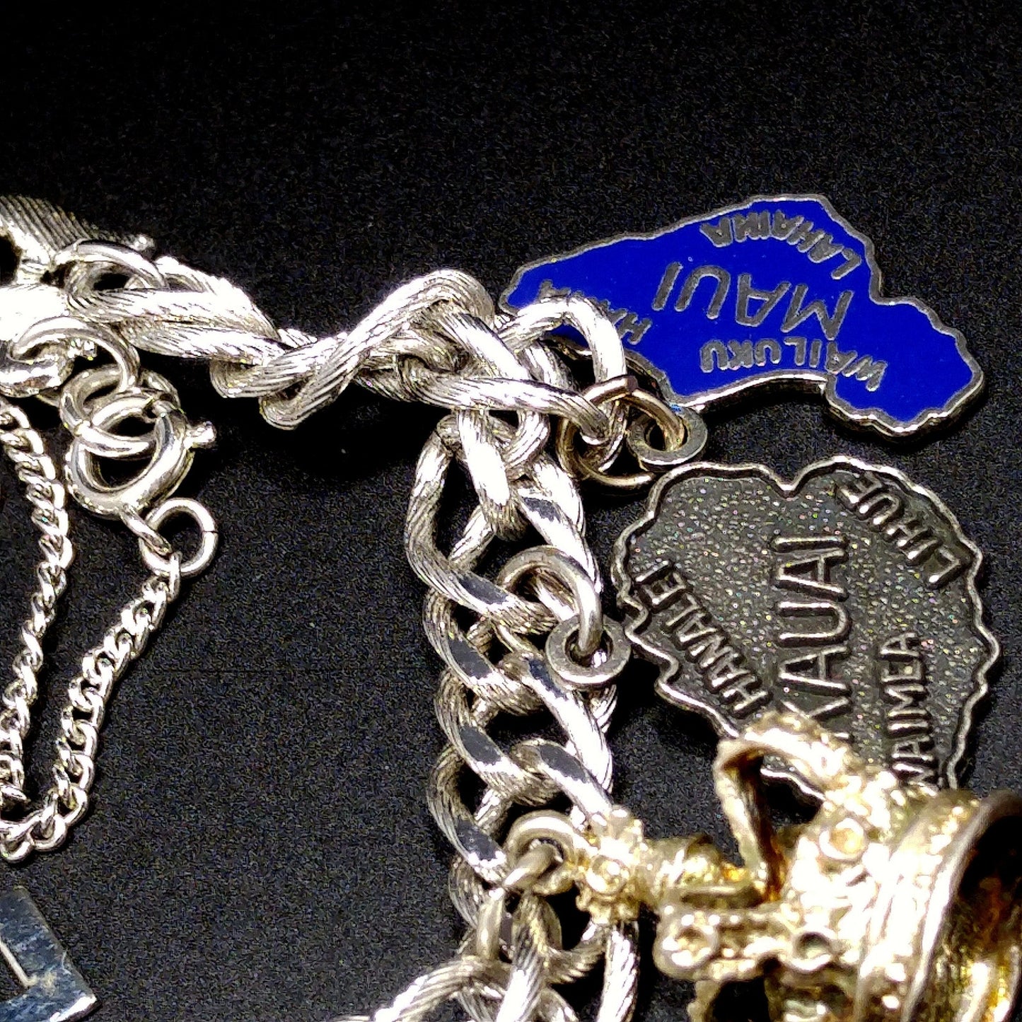 Monet Silver Tone Charm Bracelet, Sterling Silver Travel Charms, 1970s Vintage Jewelry
