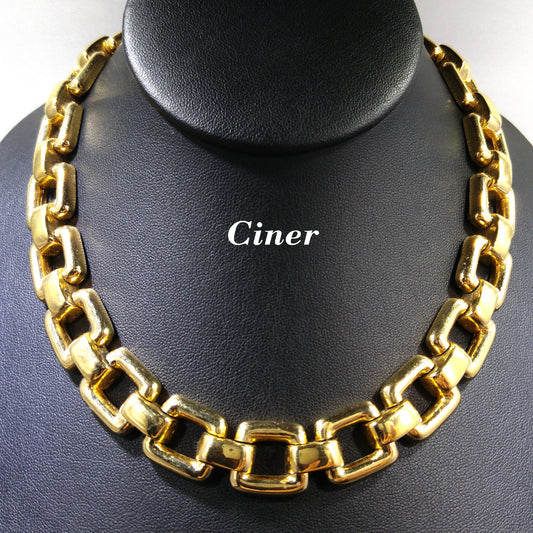 Vintage CINER Gold Chain Choker Necklace, Gold Plated, 1980s