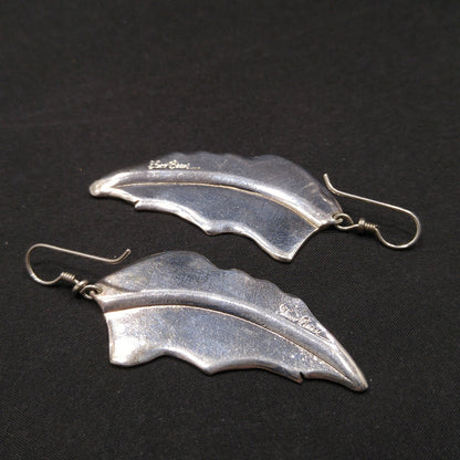 Laurel Burch Long Palm Leaf Earrings, Rhodium Plated, 1980s Vintage Jewelry