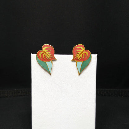 Vintage Laurel Burch "Anthurium" Post Earrings, Red Flower Enamel