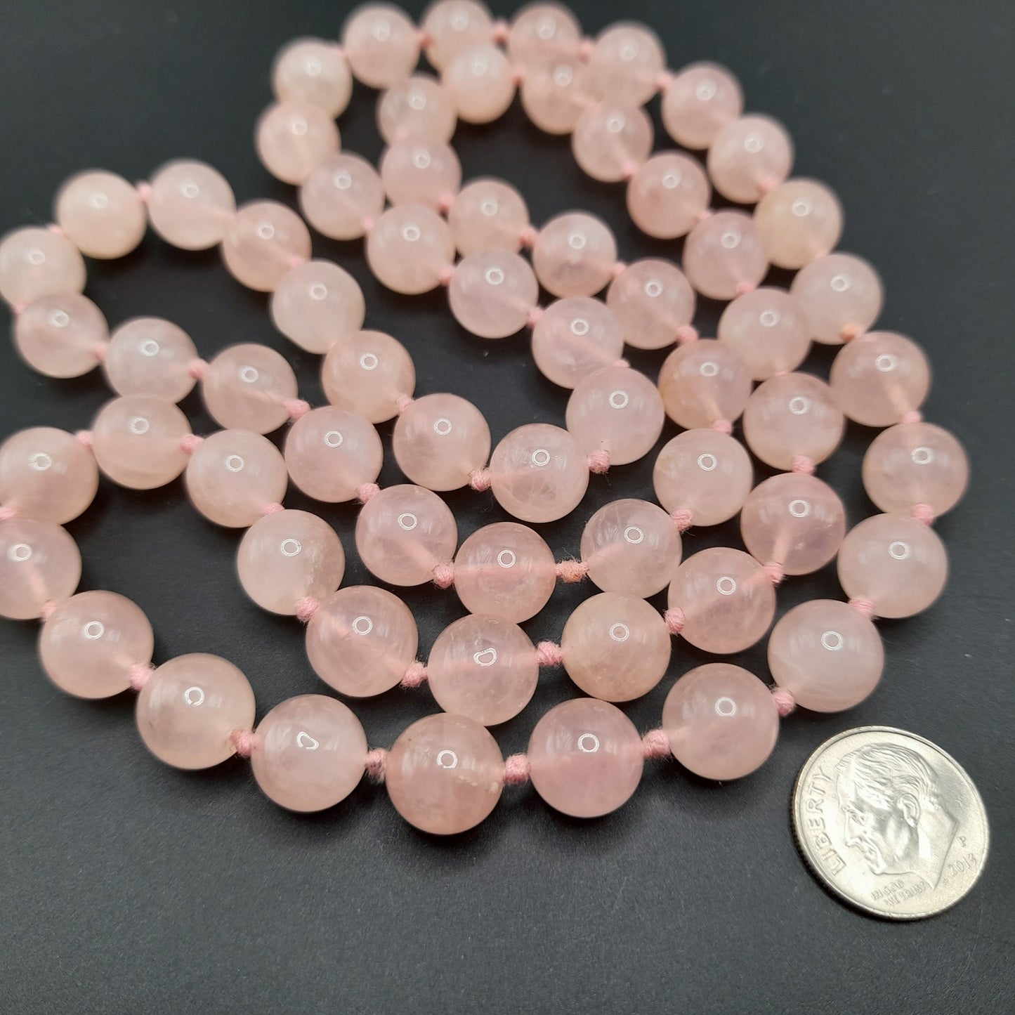 Vintage Pink Quartz Hand-Knotted Necklace – 30 Inches, No Clasp