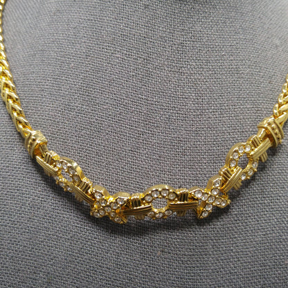 Swarovski Necklace & Bracelet Set – 1980s 1990s Gold Plated XOXO Design with Clear Rhinestones, Signed Swan Logo