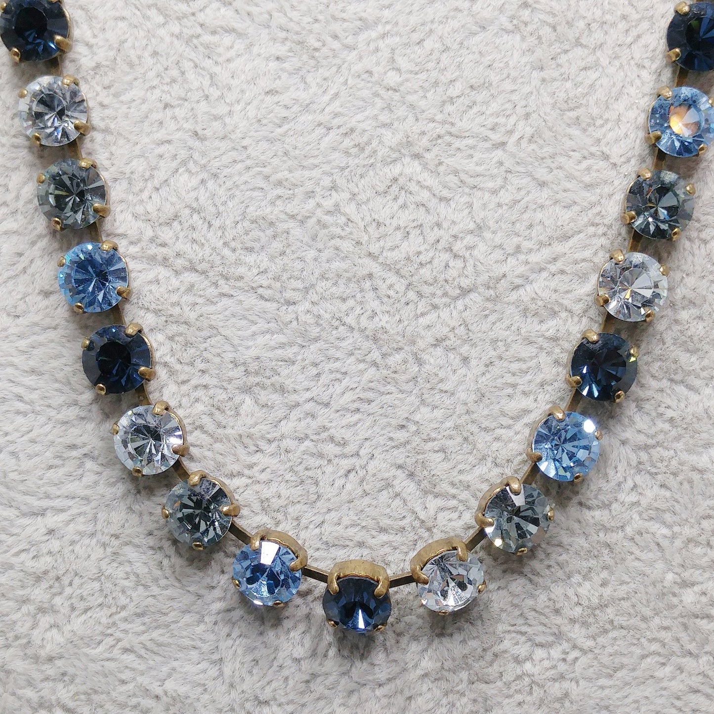 Vintage 1990s Germany Blue Crystal Rhinestone Necklace Gold Tone Choker