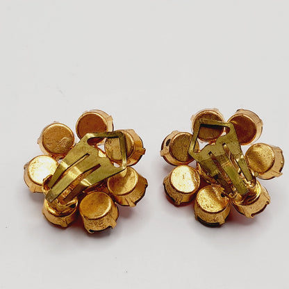 Vintage Made in Austria Pink Rhinestone Earrings Clip On Mid Century Jewelry