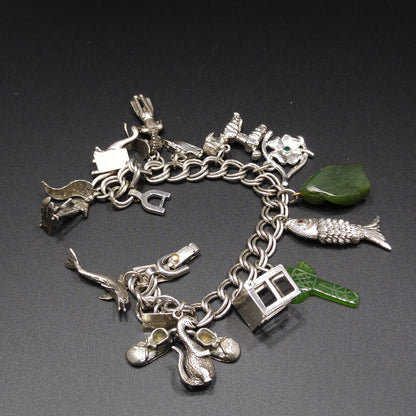 Monet Charm Bracelet, Sterling Gemstone Charms, 1960s Vintage Jewelry