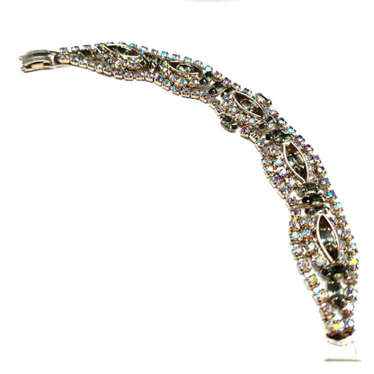 Green Aurora Borealis Rhinestone Bracelet, Mid-Century, 1950s Vintage Jewelry