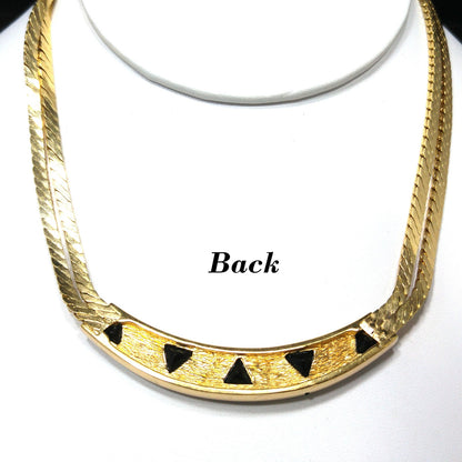 Vintage Christian Dior Black Crystal Geometric Necklace, Clear Rhinestones, Gold Plated
