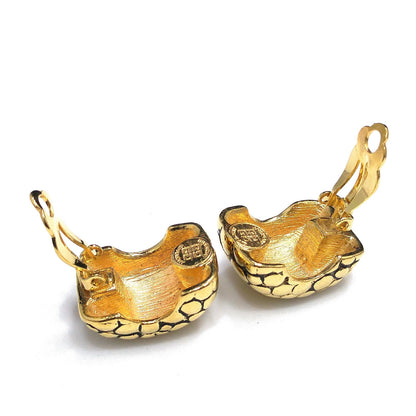 Givenchy Snake Skin Design Clip Earrings, Gold Plated, 1980s Vintage Jewelry