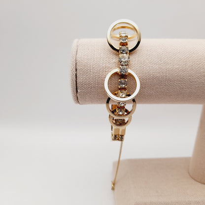 Vintage Sarah Coventry Looped Clear Rhinestone Bracelet – Gold Tone Designer Jewelry
