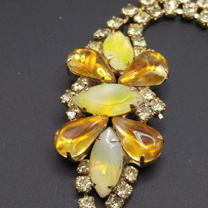 Topaz Opalescent Rhinestone Bracelet, Gold Plated, 1960s Vintage Jewelry