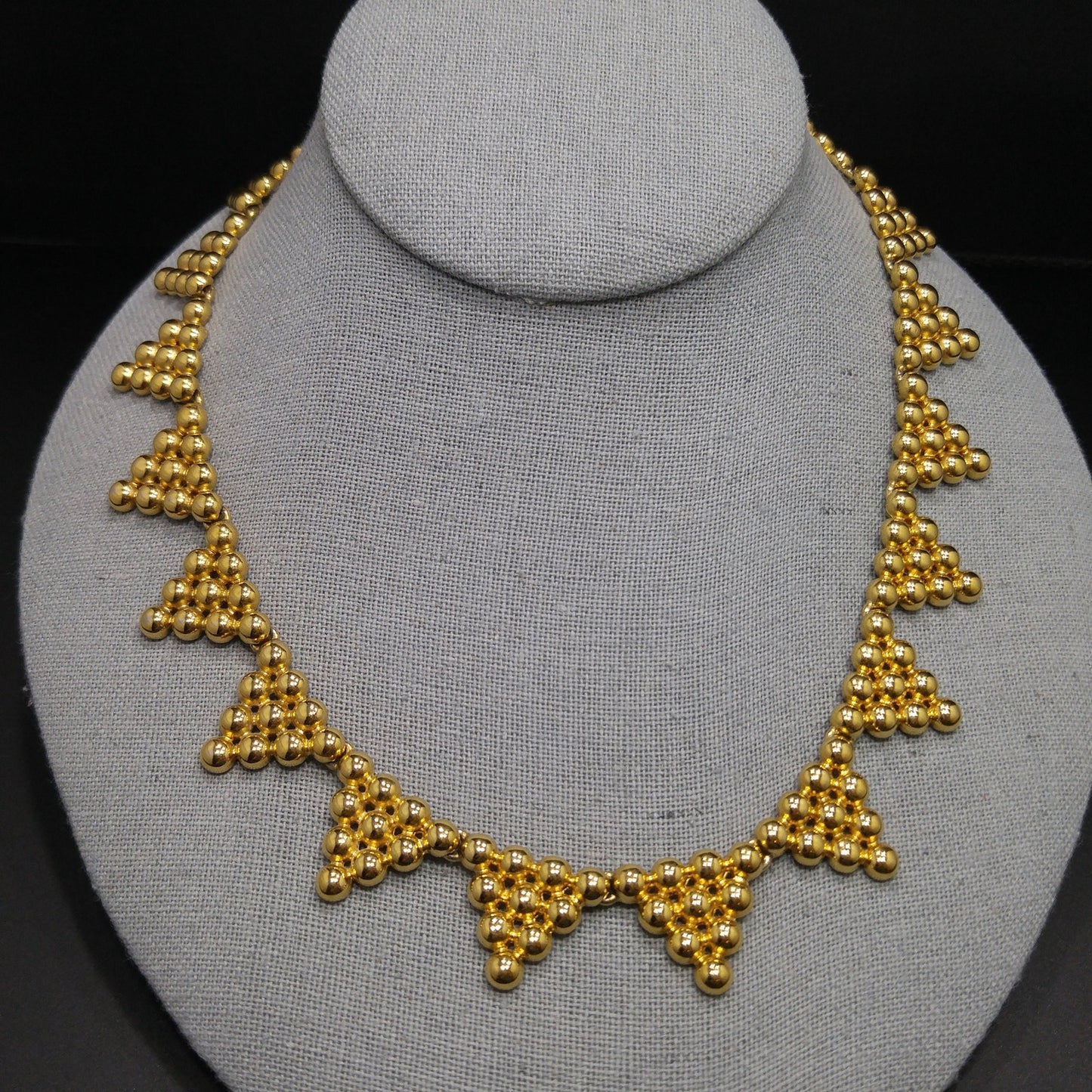Monet Mid-century Triangle Balls Choker Necklace, Gold Plated, 1950s Vintage Jewelry