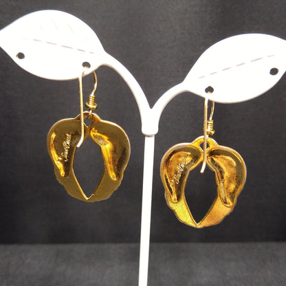 Vintage Laurel Burch Song Sparrows Earrings, Gold Plated