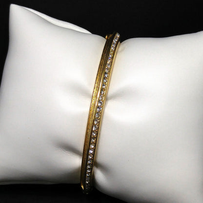 Vintage Christian Dior Clear Rhinestone Hinged Bracelet, Gold Plated